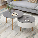 Moderner runder Couchtisch aus schwarzem und weißem Holz mit Stauraum