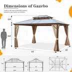 EROMMY Pavillon mit festem Dach, Outdoor-Pergola mit Doppeldach, Netzvorhängen und Vorhängen, robustes Vordach für Terrasse, Garten und Poolpartys