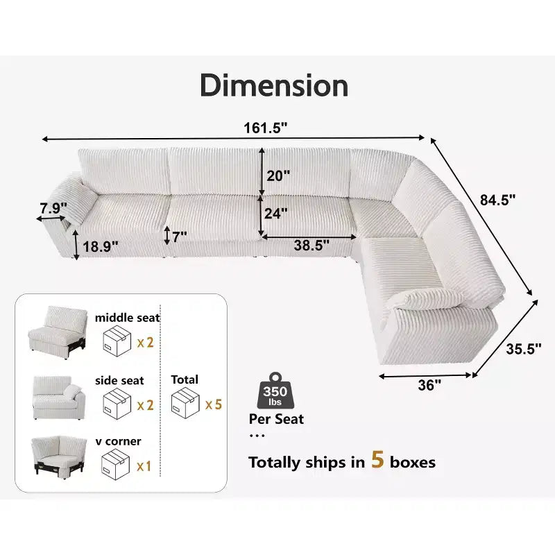 Dyonery Modular Corduroy Sectional Sofa with Washable Covers