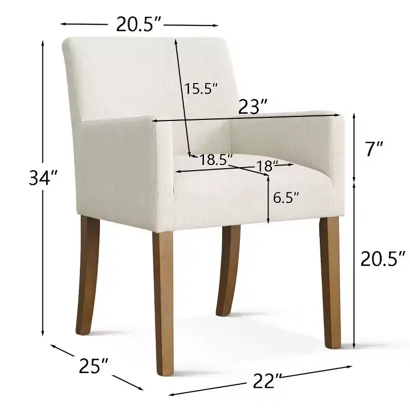 Set van 6 gestoffeerde eetkamerstoelen met armleuningen, moderne linnen fauteuils met houten poten, accentstoelen voor eetkamer en woonkamer - Panipeachy