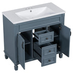 Meuble-lavabo moderne de salle de bains de 36 po avec vasque sur plan, armoire à miroir, 2 portes et 2 tiroirs