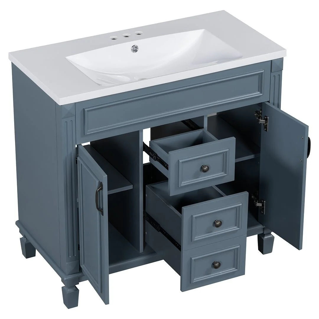 Meuble-lavabo moderne de salle de bains de 36 po avec vasque sur plan, armoire à miroir, 2 portes et 2 tiroirs