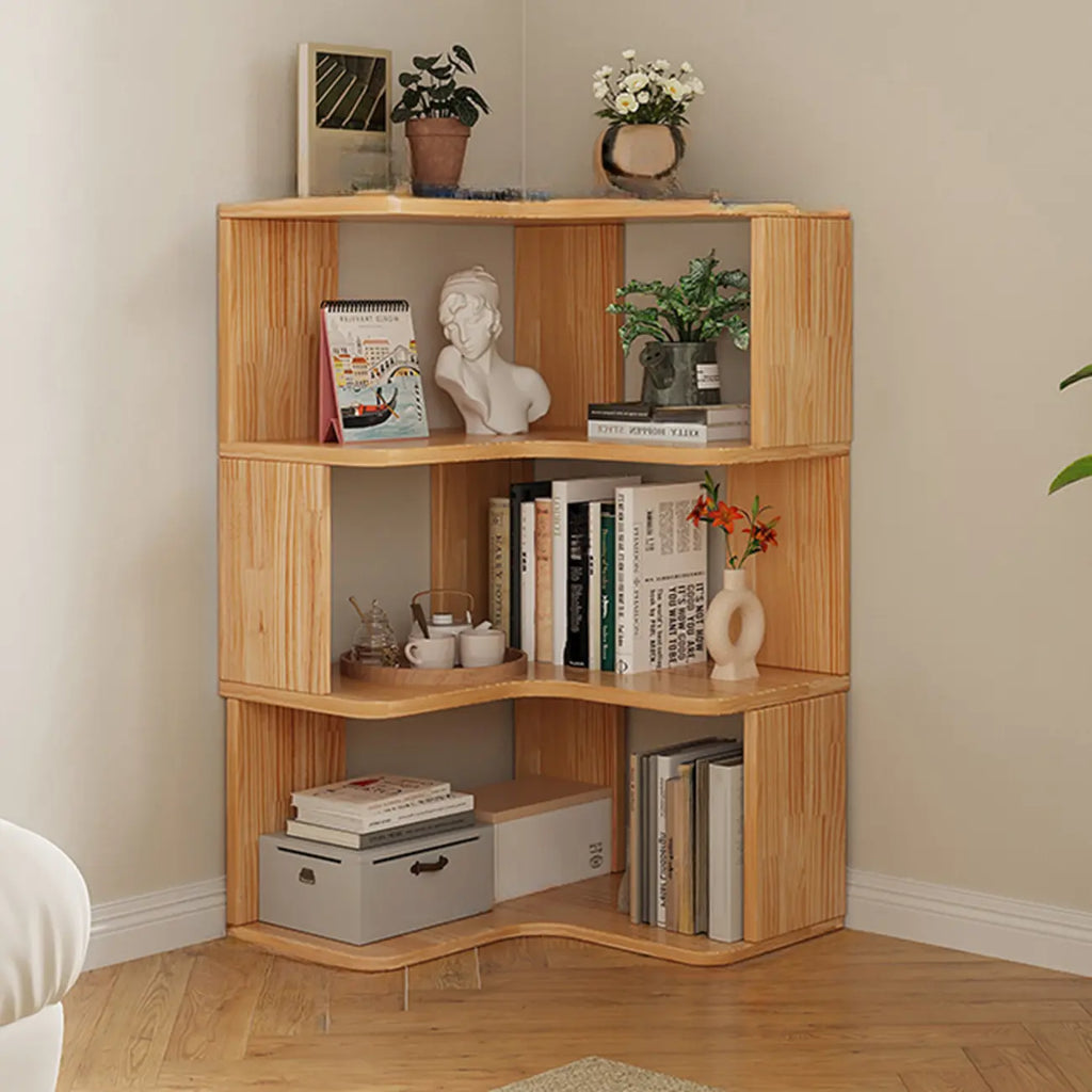 Boekenkast van hout met natuurlijke afwerking, L-vormig, verticaal en met open achterzijde