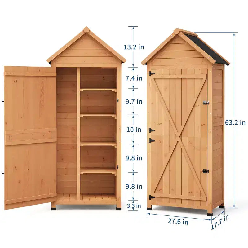 Wasserdichter Werkzeugschrank aus Holz für den Außenbereich, abschließbare Doppeltüren, 3 verstellbare Regalböden und Schrägdach, platzsparender Stauraum für Terrasse, Hof oder Rasen