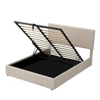 Lit plateforme queen-size rembourré avec système de rangement hydraulique - beige