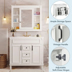 Meuble-lavabo moderne de salle de bains de 36 po avec vasque sur plan, armoire à miroir, 2 portes et 2 tiroirs