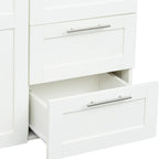 Armoire-penderie en bois blanc avec portes, tiroirs et tringle