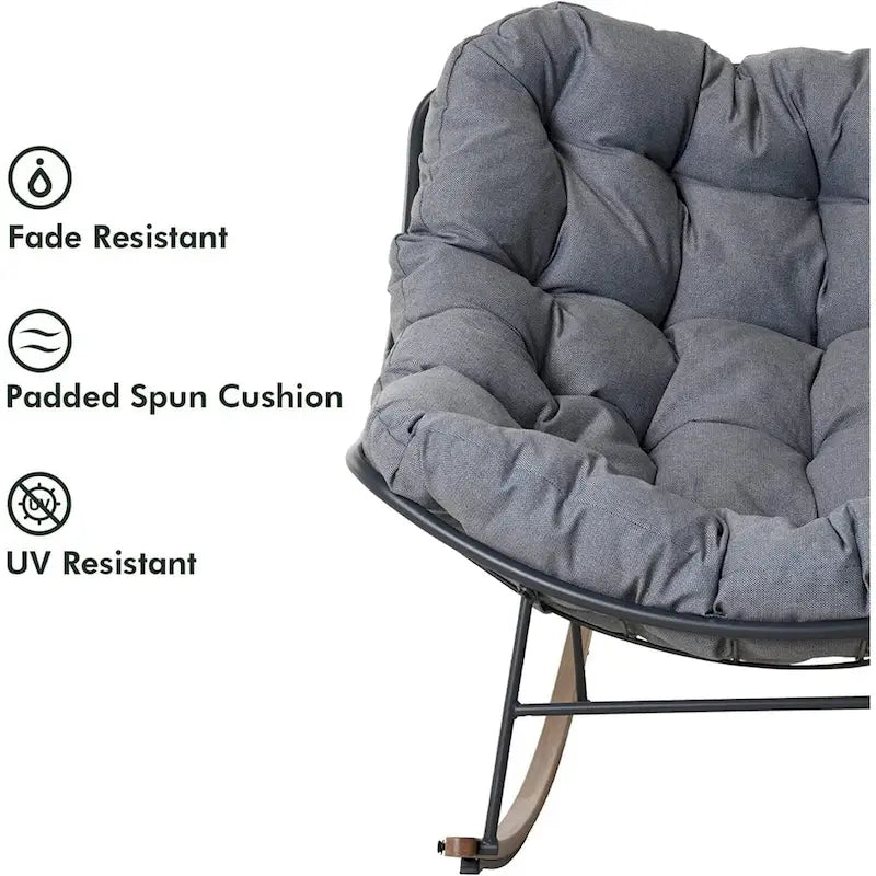Fauteuil à bascule géant pour terrasse, fauteuil œuf freestyle d’intérieur et d’extérieur avec coussin, fauteuil lounge moderne rembourré pour le jardin et la cour