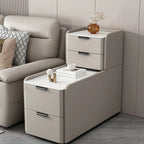 Hochseitentisch für Sofa in L-Form aus Holz mit 4 Schubladen und Steinplatte