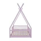 Bodenbett für Kinder, Zeltbett in Einzelgröße, Montessori-Bodenbett mit Lattenrost und Schutzgittern, Holzhaus-Bettrahmen für Jungen und Mädchen