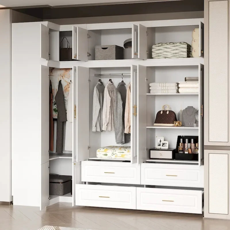 Armoire-penderie de 93,9/74,2 pouces de hauteur avec espace de suspension, tiroirs et rangements