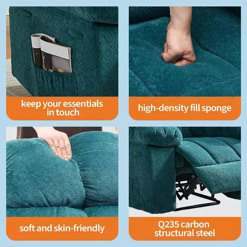 Manueller Relaxsessel, ergonomischer Relaxsessel aus atmungsaktivem Stoff mit Seitentaschen, Einzelsessel, geeignet für Wohnzimmer und Schlafzimmer