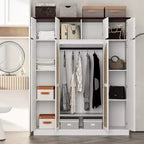 Armoire-penderie haute de 70,87 pouces à 8 portes, grande capacité, avec tringle, étagères réglables et portes décoratives en rotin
