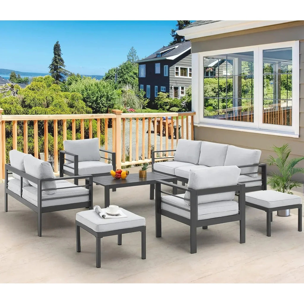 AECOJOY 7-teiliges Aluminiummöbel-Set für die Terrasse, Outdoor-Sitzgruppe