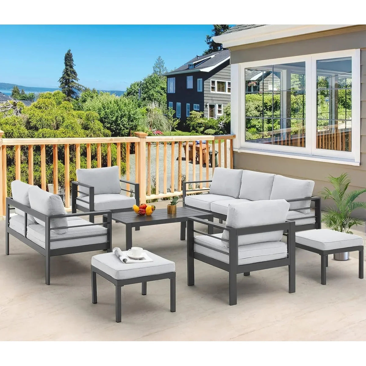 AECOJOY 7-teiliges Aluminiummöbel-Set für die Terrasse, Outdoor-Sitzgruppe