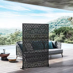3-Panel Room Divider Screen with Geometric Pattern ?C Black Galvanized Steel