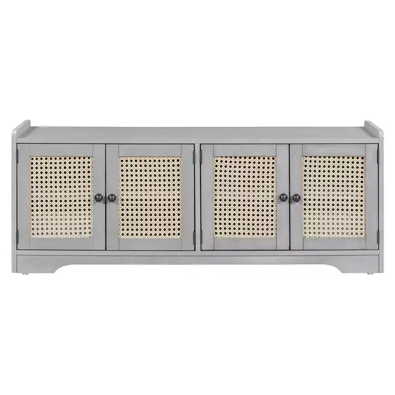 Banc de rangement rustique en bois Whisen, banc à chaussures pour entrée avec coussin amovible et étagères réglables