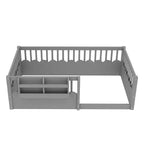 Bellemave Kids Floor Bed with Heightened Fence and Bookshelf, Wooden Twin Montessori Bed Frame for Girls Boys