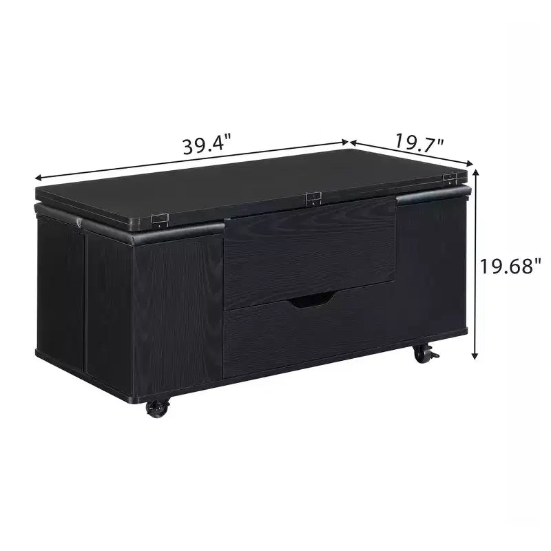 Table basse moderne multifonctionnelle relevable avec rangement dissimulé, 4 tabourets et roulettes, idéale pour les espaces de vie modernes