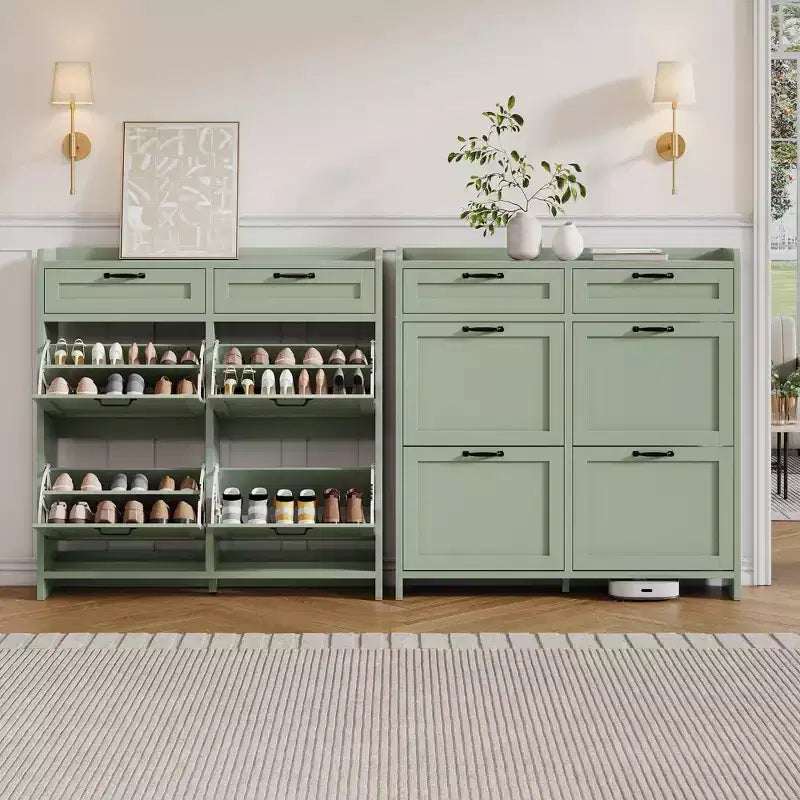 Meuble à chaussures avec 4 tiroirs basculants et 2 tiroirs supérieurs, meuble organiseur à chaussures en bois avec étagère réglable, meubles de rangement à chaussures autonomes