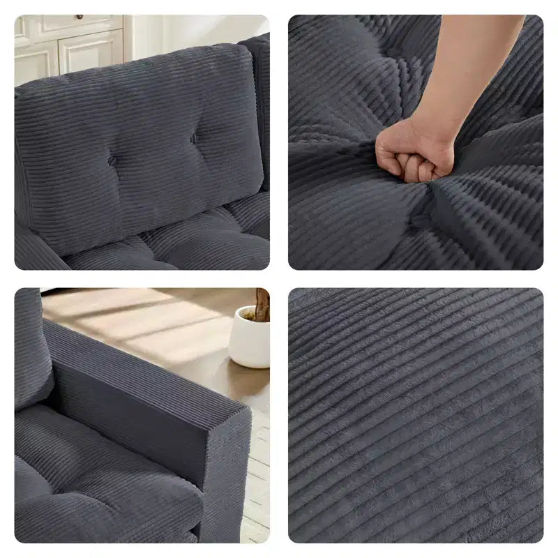 Mjkone 71' 2-in-1 slaapbank, opvouwbare loveseat met geribde stof en knopen, ruimtebesparend