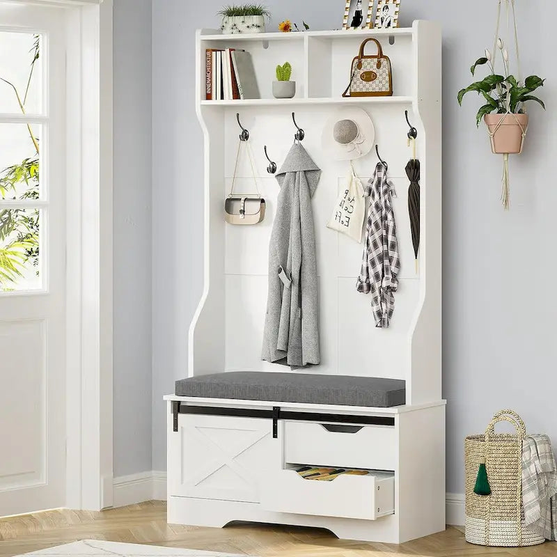 Hall Tree With Bench And Shoe Storage Coat Rack Barn Door