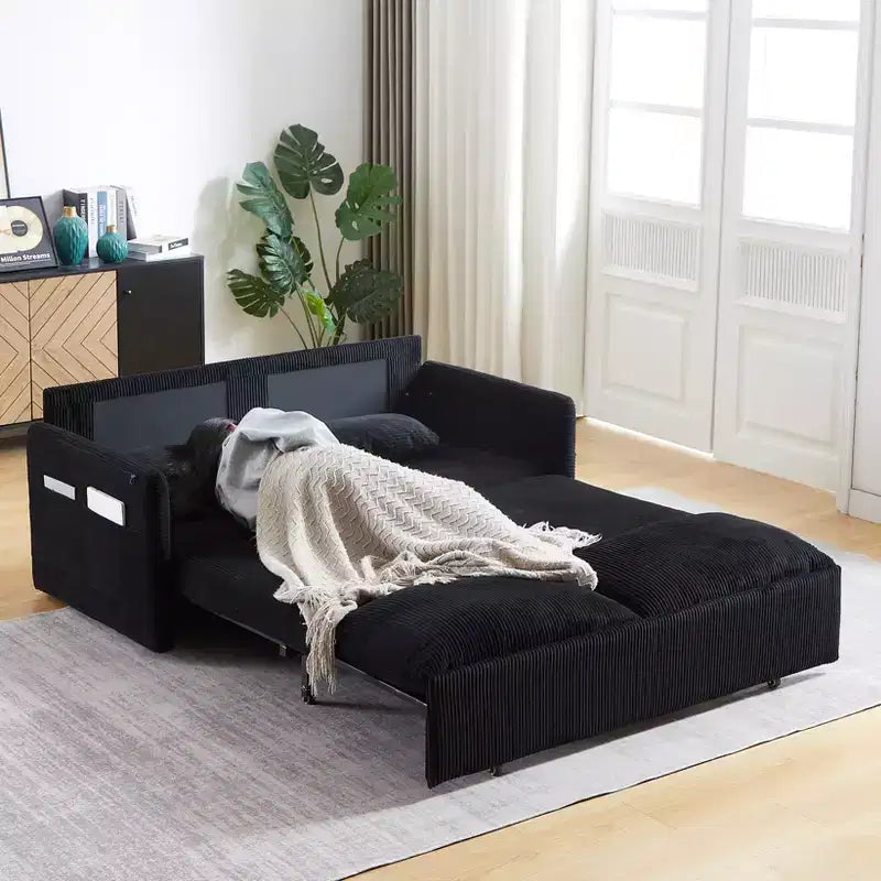 64,5 3-in-1-Schlafsofa aus Cord mit ausziehbarem Bett