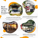 EROMMY Pavillon mit festem Dach, Outdoor-Pergola mit Doppeldach, Netzvorhängen und Vorhängen, robustes Vordach für Terrasse, Garten und Poolpartys