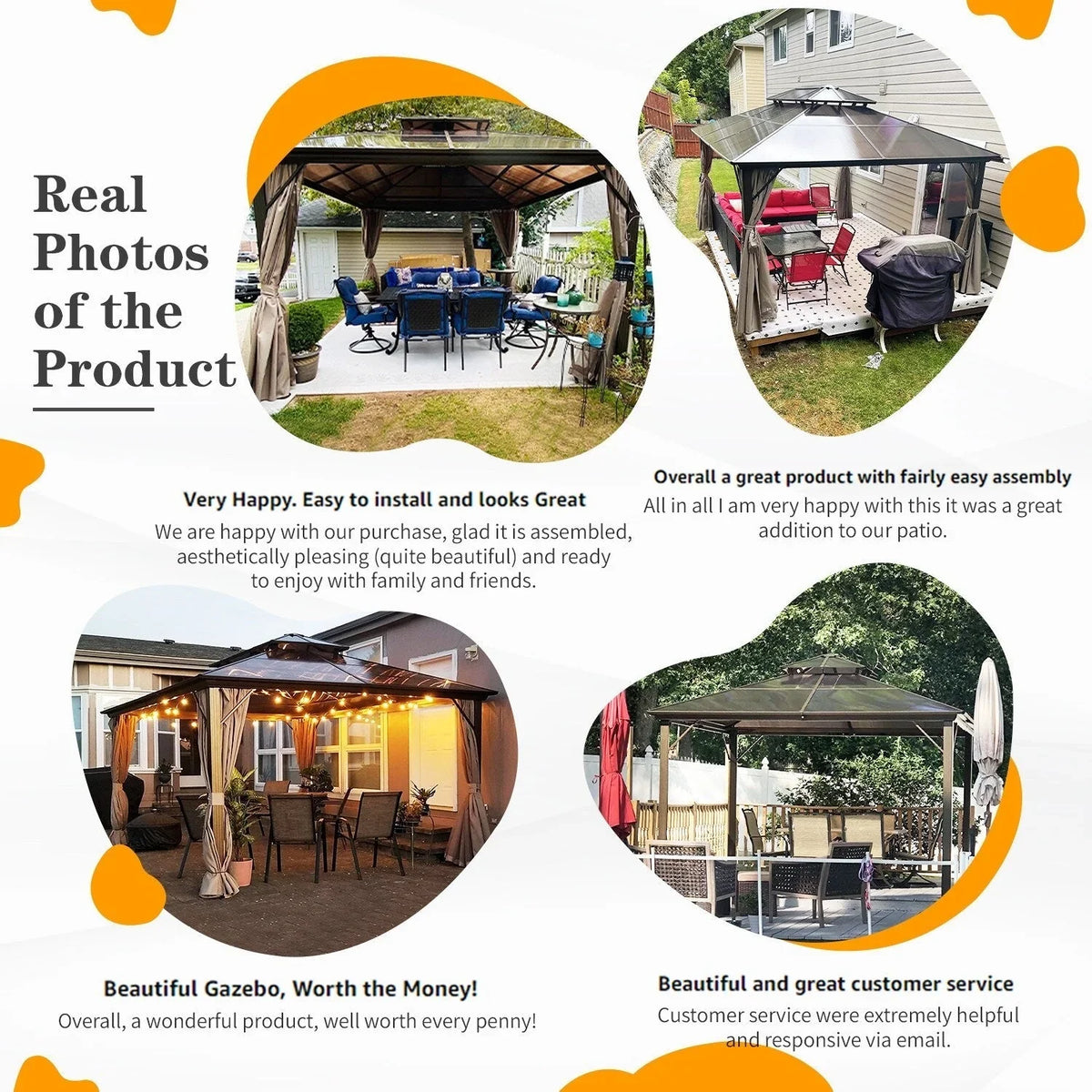 EROMMY Pavillon mit festem Dach, Outdoor-Pergola mit Doppeldach, Netzvorhängen und Vorhängen, robustes Vordach für Terrasse, Garten und Poolpartys