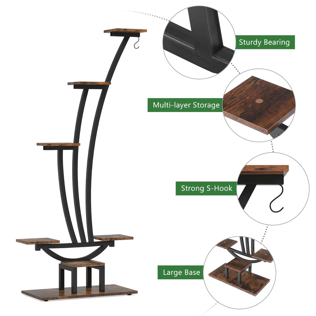 Support pour plantes d’intérieur, présentoir à fleurs à 6 niveaux pour la maison et le jardin – lot de 2