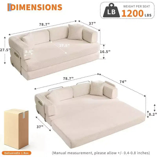 5-in-1-Schlafsofa, 78,8 Zoll, modulares Corduroy-Schlafsofa mit stabilem Rahmen, vielseitiger Futon für kleine Räume, Wohnzimmer und Gästezimmer