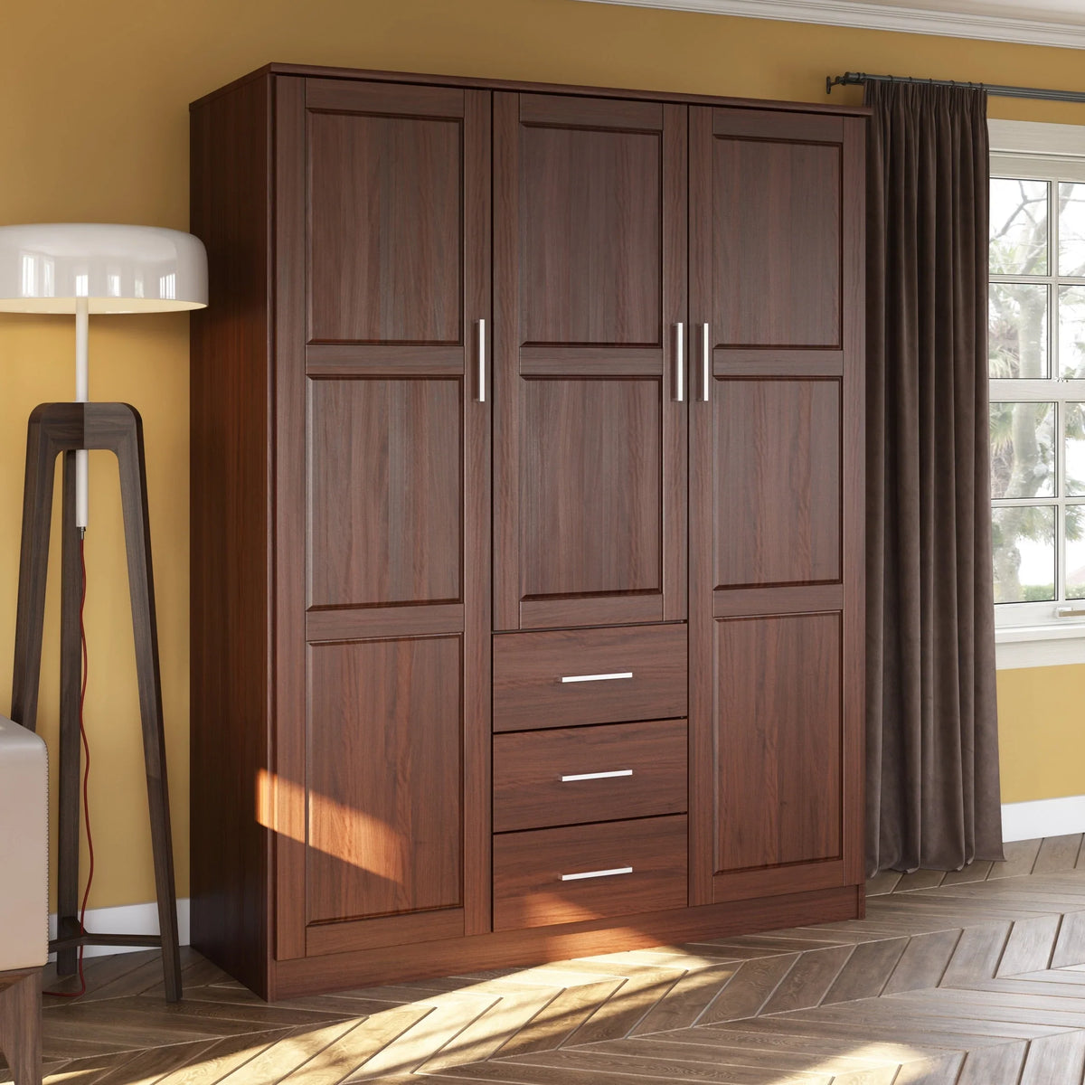 Palace Imports Cosmo 3-türiger Kleiderschrank aus 100 % Massivholz mit Türen aus Massivholz oder Spiegelglas