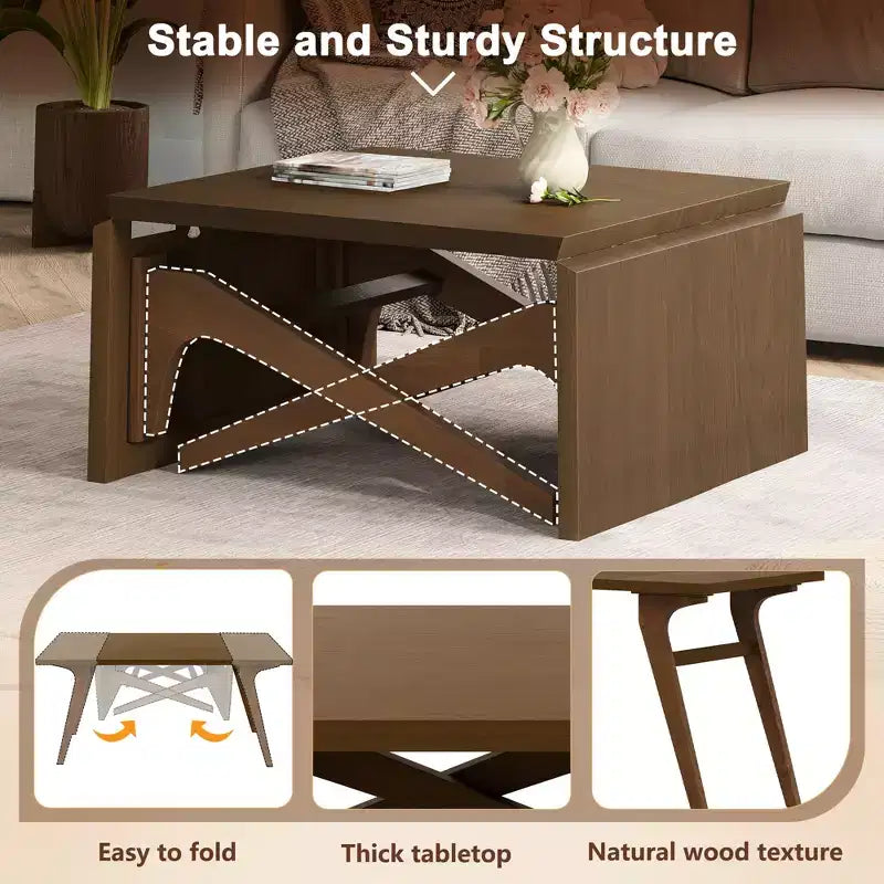 2-in-1-Couchtisch, ausziehbarer Esstisch, höhenverstellbarer Tisch für Zuhause und Büro, platzsparend – ModernLuxe
