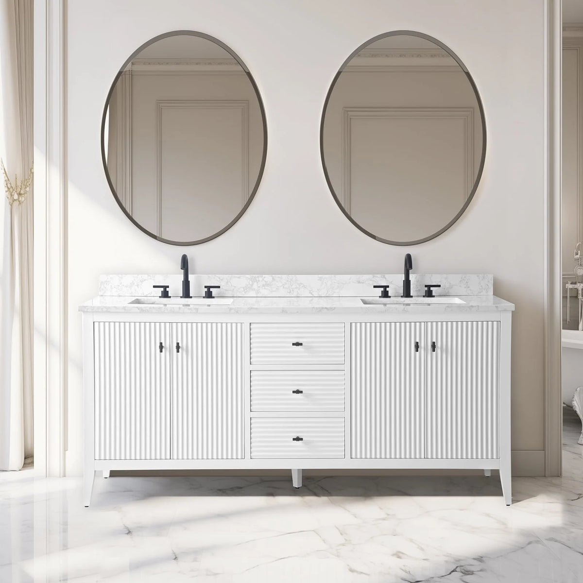 Vanity Art 72 Badezimmer-Waschtischunterschrank mit Doppelwaschbecken und Oberfläche aus Kunstmarmor