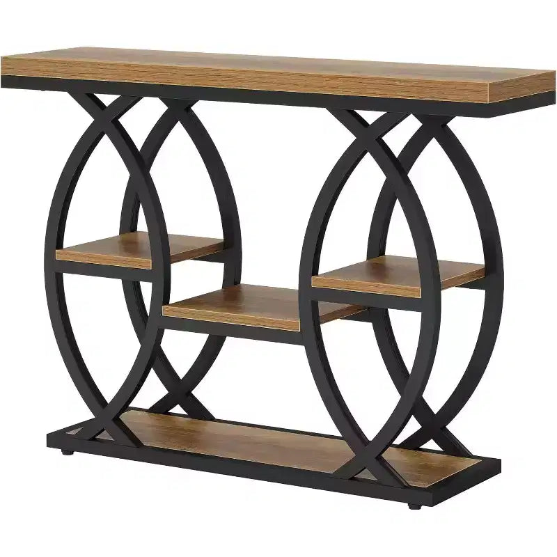 Lantine consoletafel van 39,4 inch, industriële banktafel met 4 niveaus voor entree, opbergplanken en metalen frame voor kleine ruimtes, gang, hal, bruin