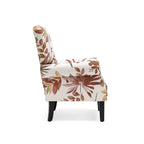 Erommy moderne accentstoel, fauteuil met hoge rugleuning, gestoffeerde stoffen fauteuil met knopen en houten poten voor de woonkamer