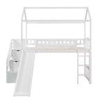 Twin House Loft Bed with Slide and Stairs, Loft Bed with Storage Drawers, Wood Cabin Loft Bed for Kids Toddlers
