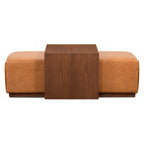 Pouf Poly & Bark Jarmo avec table en noyer réglable – véritable cuir italien pleine fleur