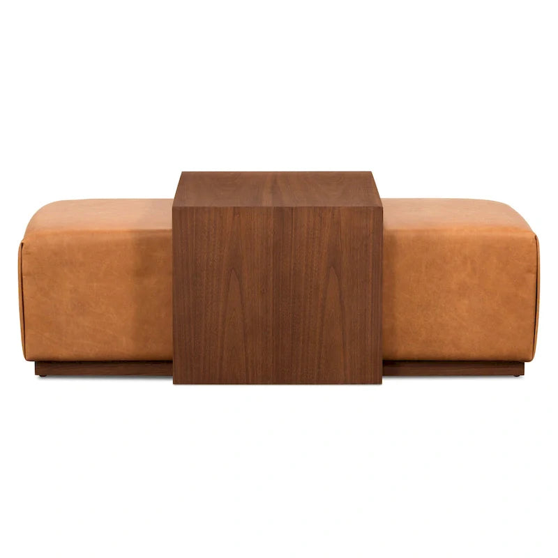 Pouf Poly & Bark Jarmo avec table en noyer réglable – véritable cuir italien pleine fleur
