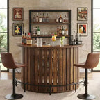 Arc-Shaped 4-Tier Storage Mini Bar Table, Modern Rustic Home Bar Cabinet with Footrest & MDF Construction