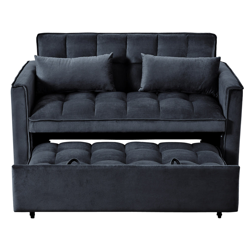 Modernes ausziehbares Schlafsofa, 3-in-1-Schlafsofa mit verstellbarer Rückenlehne, Samt-Loveseat, Kissen und Seitentaschen