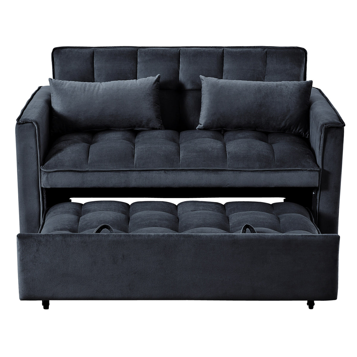 Modernes ausziehbares Schlafsofa, 3-in-1-Schlafsofa mit verstellbarer Rückenlehne, Samt-Loveseat, Kissen und Seitentaschen