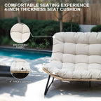 Fauteuil double Papasan avec coussin, rotin PE toutes saisons et structure en métal, pour intérieur et extérieur