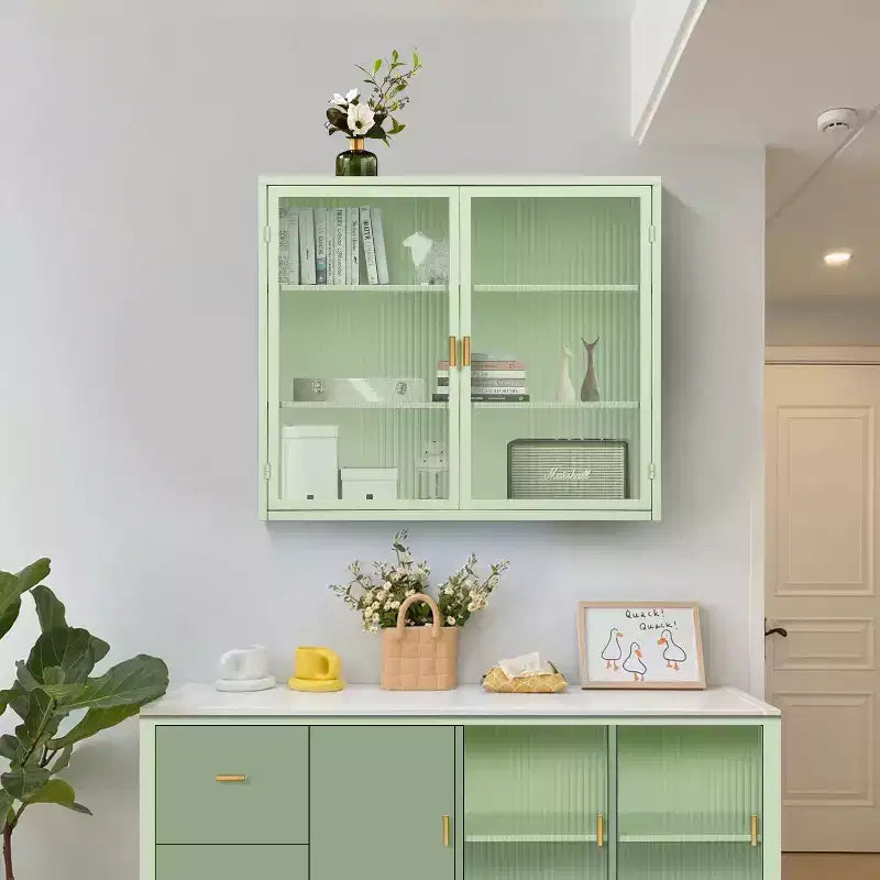 Moderner 2-türiger Wandschrank von Okak mit 3-stufigem Stauraum und Glastüren für Eingangsbereich, Esszimmer, Wohnzimmer oder Küche
