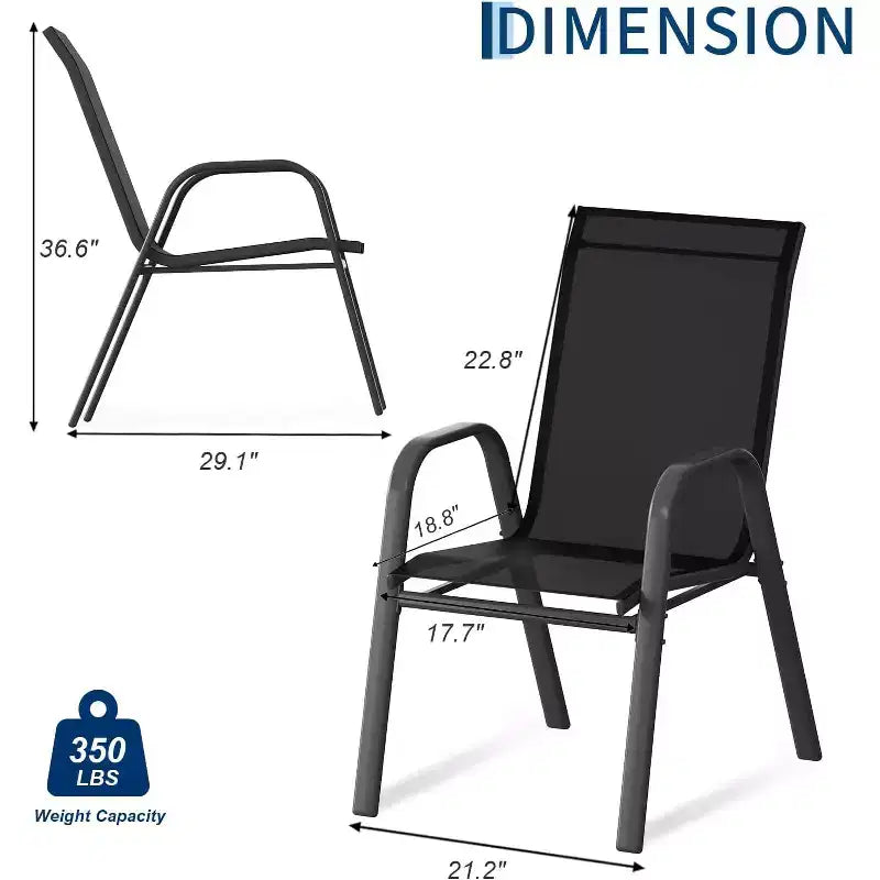 Chaises de patio, ensemble de 4 ou 6 chaises de salle à manger d’extérieur empilables, légères et résistantes à toutes les intempéries, en textilène, avec accoudoirs, pour jardin et terrasse de piscine