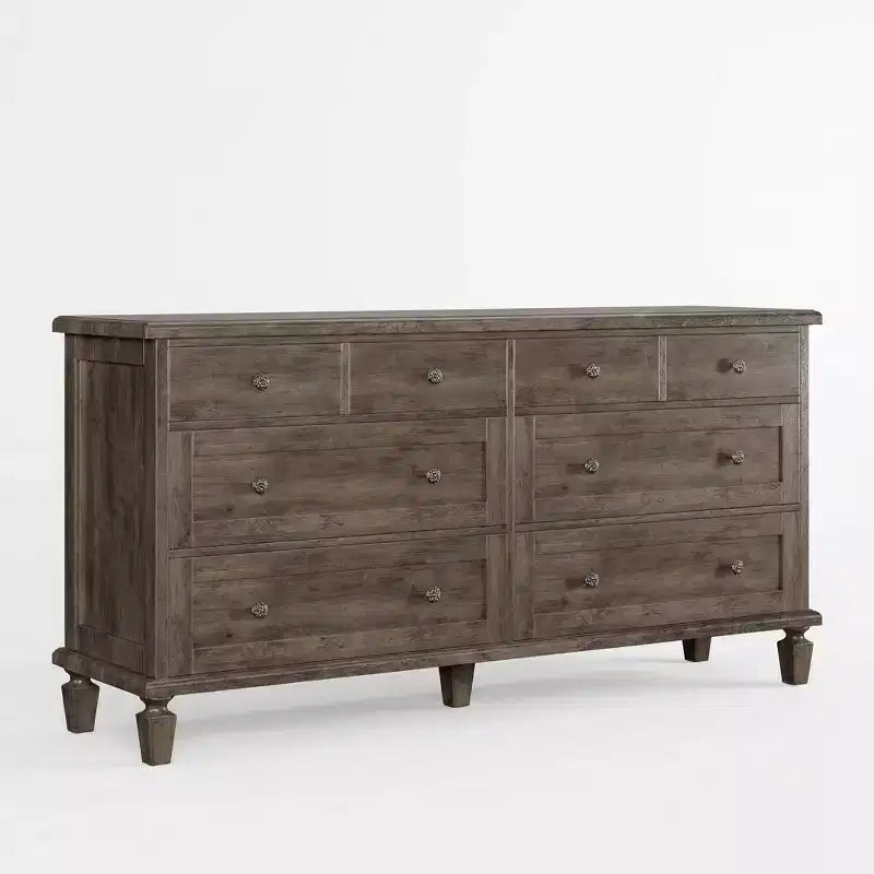 Ladekast met 8 laden voor de slaapkamer, vintage ladekast van 59 inch en tv-meubel met gebeeldhouwde handgrepen en taps toelopende poten, houten ladekast met ruime opbergruimte