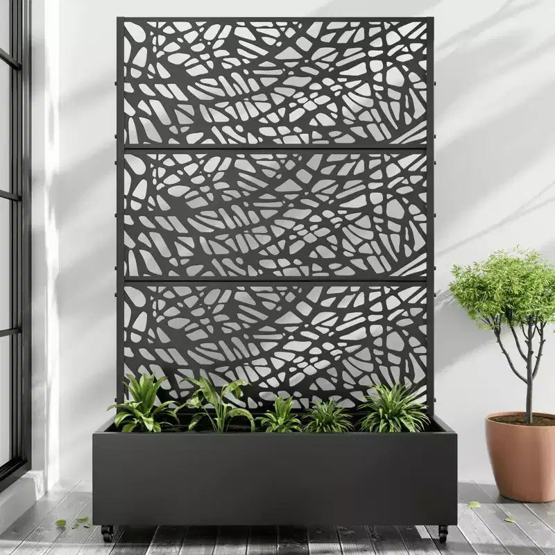 MAYEERTY-Pflanzkasten mit Rankgitter, schwarzes Eisennetz, Stil 01, 72x47x16in, 3-teiliges Set