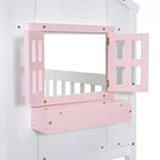 Twin Size House-Shaped Loft Bed, Wood Playhouse Loft Bed with Ladder & Guardrails for Kids