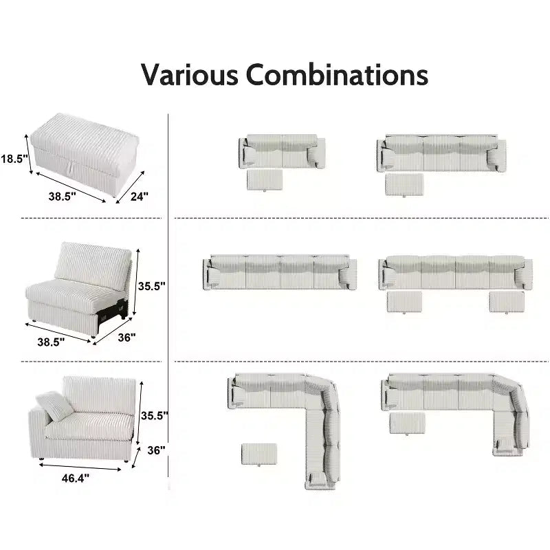 Dyonery Modular Corduroy Sectional Sofa with Washable Covers