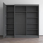 Armoire à 2 portes avec miroir, façade en verre, pour 2 personnes (gris / noir / blanc)